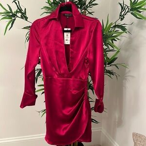 Dynamite- Margot Long Sleeve Satin Wrap Dress XXS